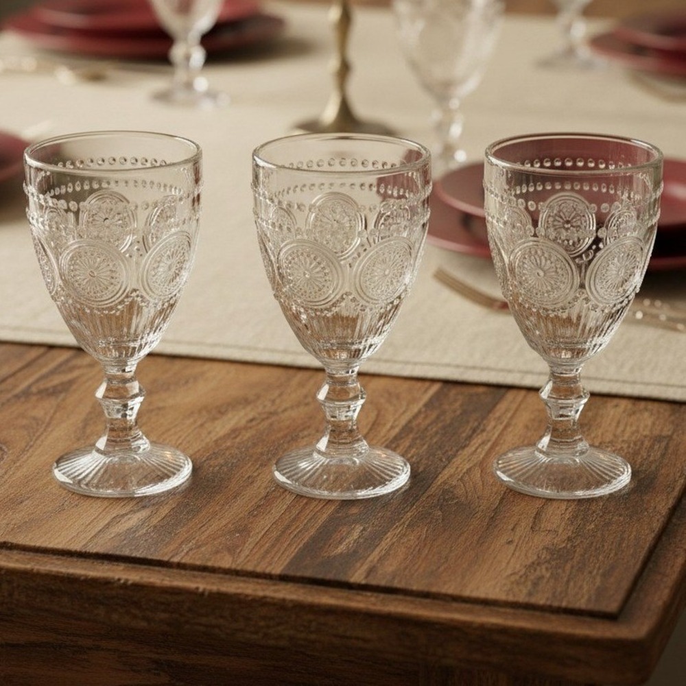 Target Bullseye Clear Wine Glasses, Set of 3, Vintage Inspired Goblets, Stemware
